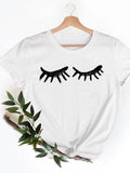 Casual Ladies T-shirts Clothing Short Sleeve Clothes Fashion Eye Lashes Letter Trend Summer Women T Female Graphic Tee