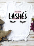 Ropa Ropa de moda Mujer Camiseta de manga corta para mujer Camiseta con letras Dulce Lindo 90s Lashes Verano Camiseta con gráfico de dibujos animados