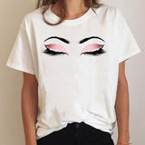 Clothing Love Heart Eye Lashes Summer Tee Graphic T Shirt Fashion Ladies Women Short Sleeve Clothes Cartoon T-shirt Female Top