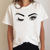 Clothing Love Heart Eye Lashes Summer Tee Graphic T Shirt Fashion Ladies Women Short Sleeve Clothes Cartoon T-shirt Female Top