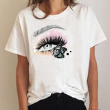 Clothing Love Heart Eye Lashes Summer Tee Graphic T Shirt Fashion Ladies Women Short Sleeve Clothes Cartoon T-shirt Female Top