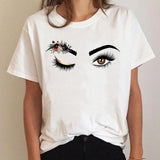 Clothing Love Heart Eye Lashes Summer Tee Graphic T Shirt Fashion Ladies Women Short Sleeve Clothes Cartoon T-shirt Female Top