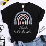 Nail Artist T-shirts Top for Women  Rainbow Clothes Fingernail Nail