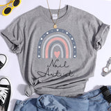 Nail Artist T-shirts Top for Women  Rainbow Clothes Fingernail Nail